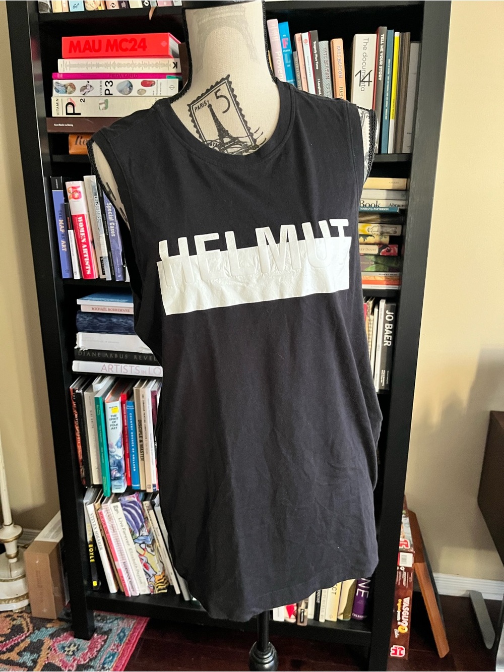 Helmut Lang Black Tank with White Logo Block